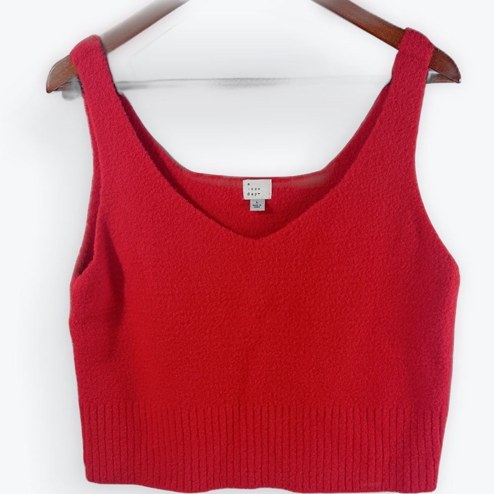 A new day Bold Red Knit Crop Top Size Large